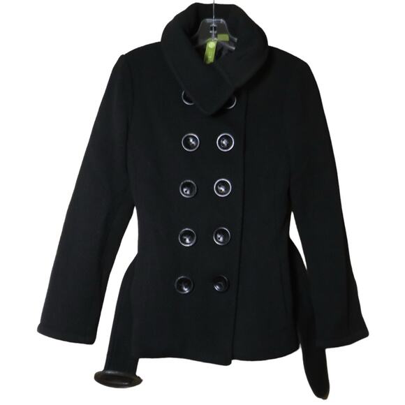 Soia & Kyo Wool Pea Coat Jacket Belted Women's Petite Small Black - Picture 4 of 15